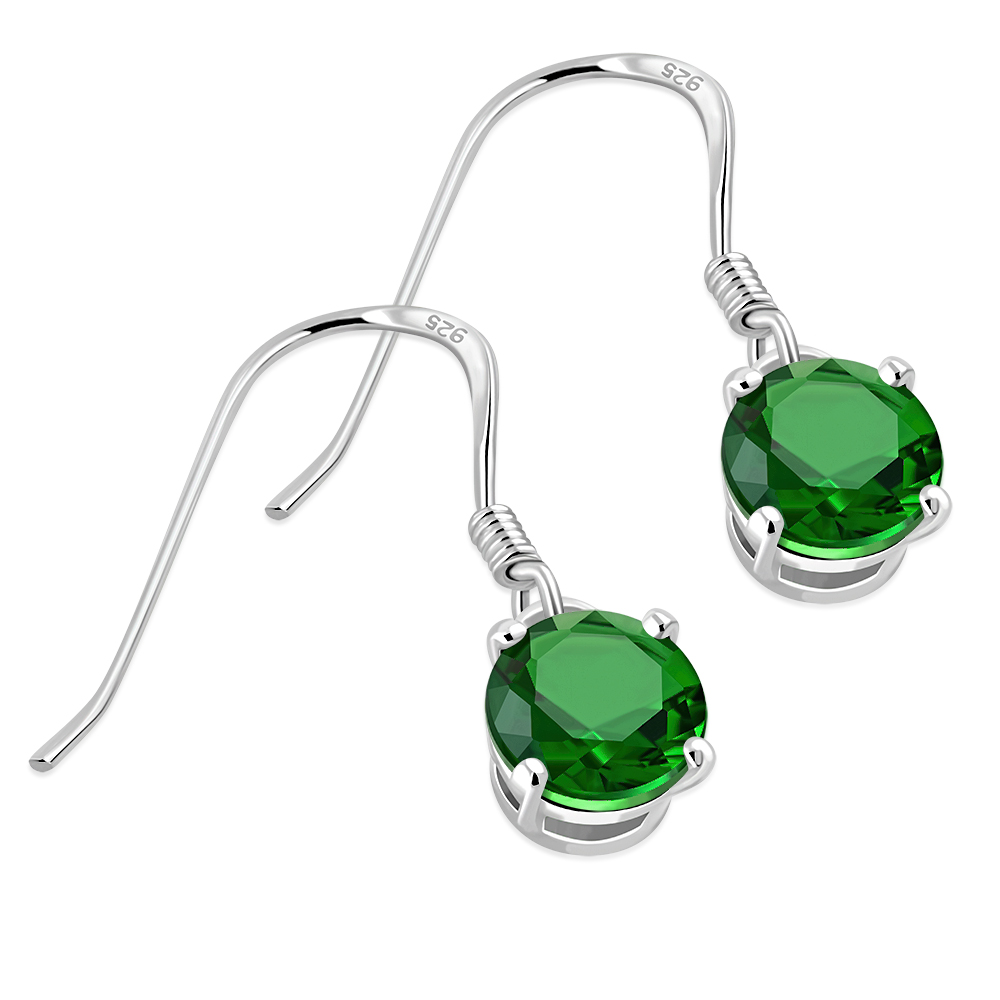 Green CZ Sterling Silver Dangling Earrings, e435